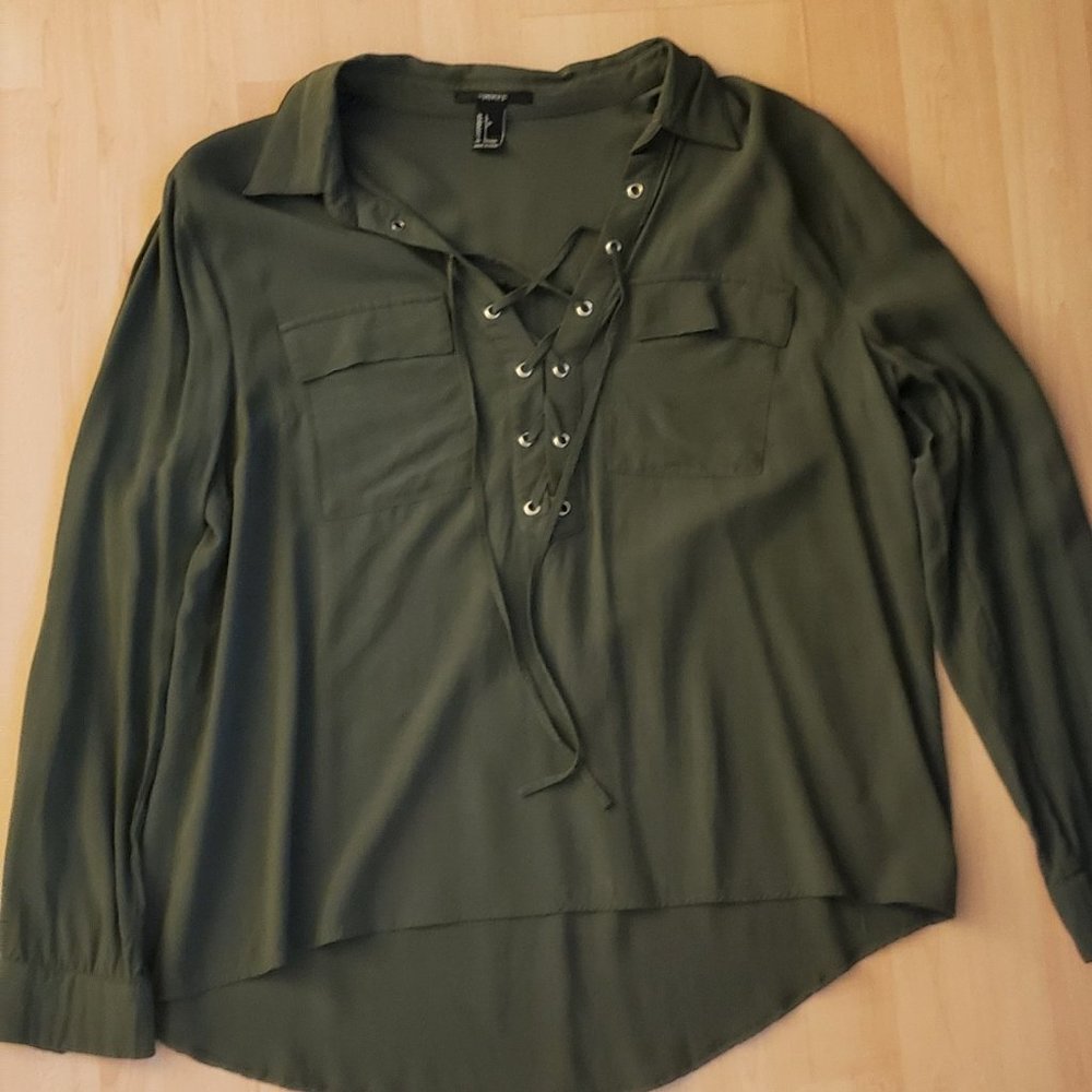 Green Lace Up Blouse
